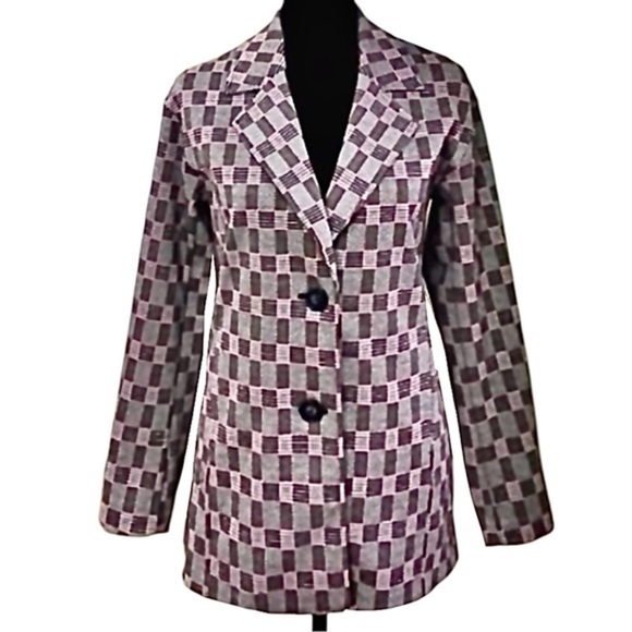 Anthropologie Avec Les Filles Plaid Blazer Notch Lapel Preppy Jacket Red Size XS - Picture 4 of 12